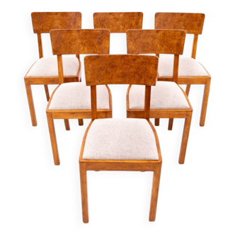 Ensemble de six chaises Art Déco, Pologne, années 1940.