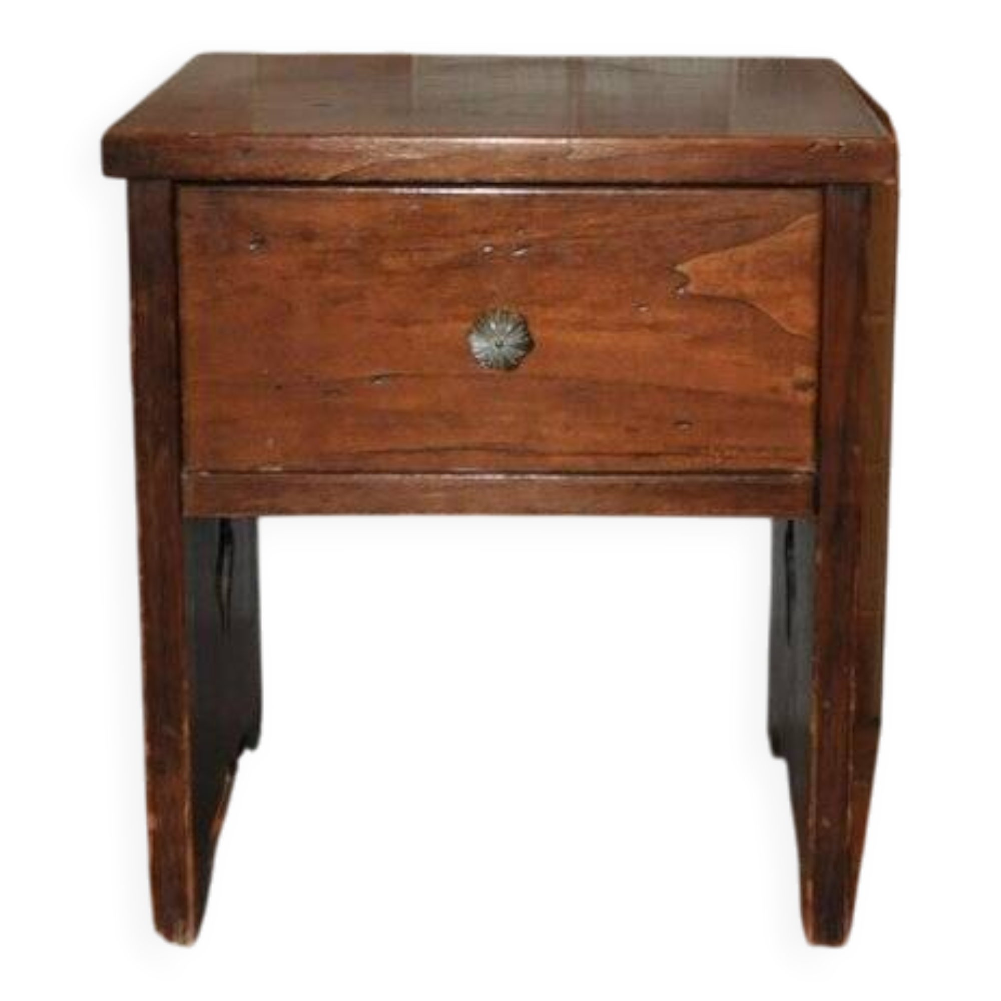 Vintage brown poplar wardrobe from the 1960s — compact accent piece, understated style.