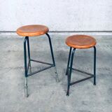 Set of Industrial Green Tripod Stool Set, Belgium, 1950s