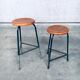Set of Industrial Green Tripod Stool Set, Belgium, 1950s