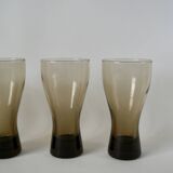 Set of 4 glasses in smoked glass and thick bottom from the 70s