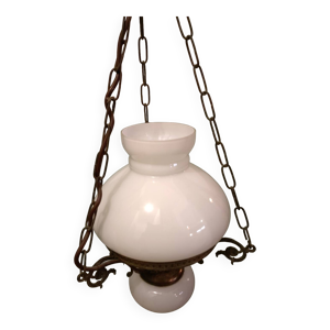 Suspension ancienne en - opaline blanche