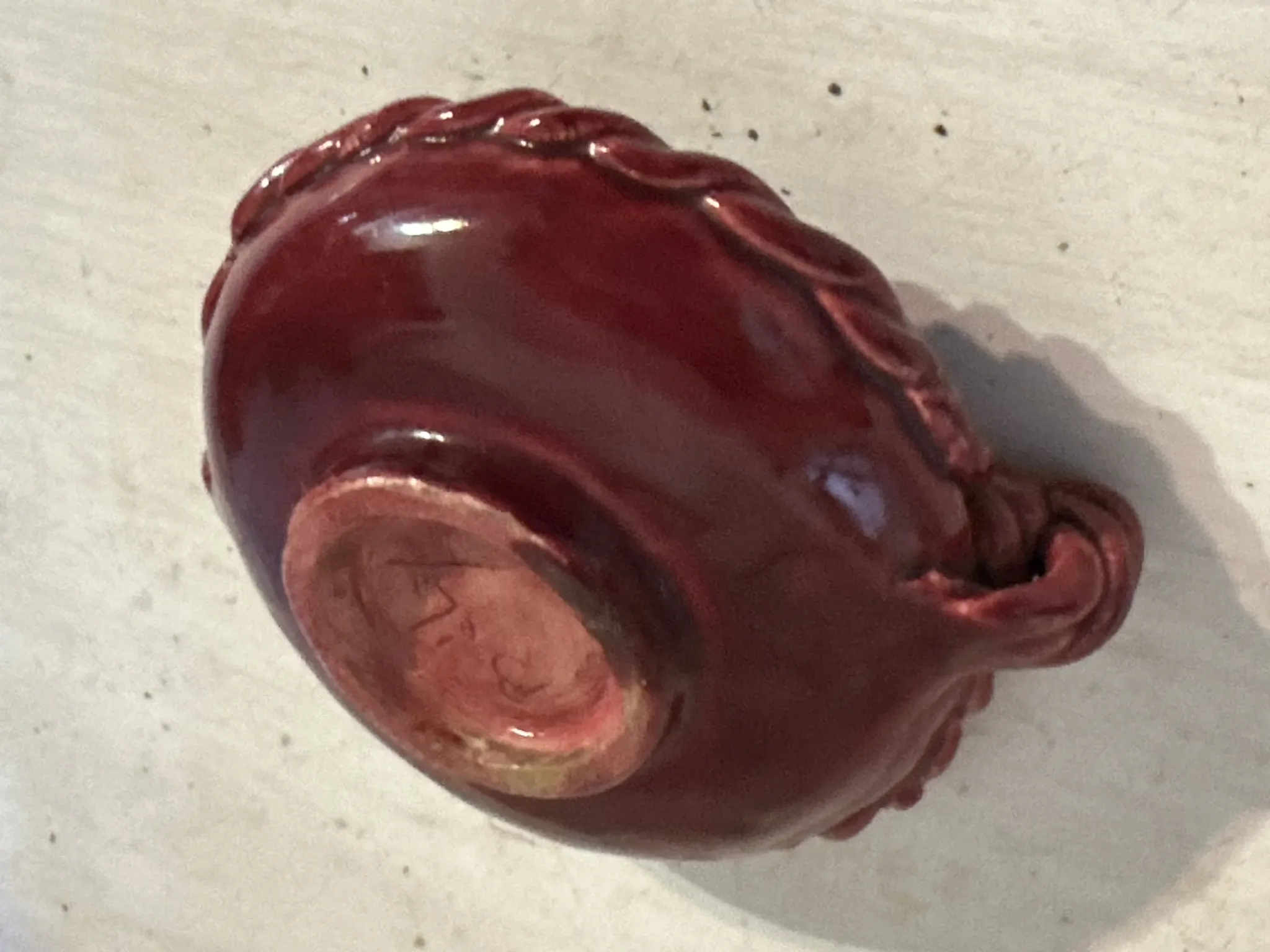 Small red ceramic catchall signed Bily – 1950s