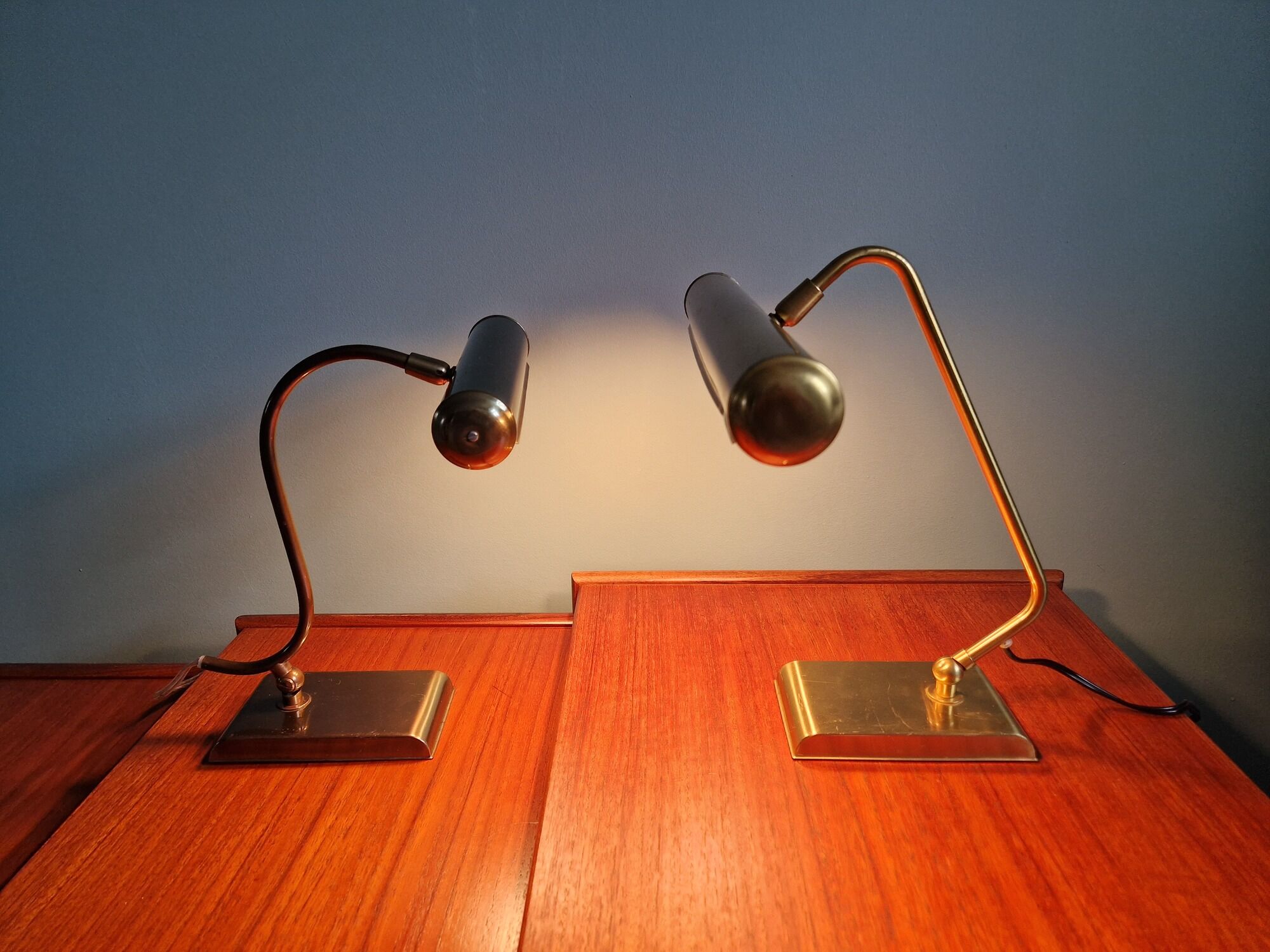 Pair of brass desk/piano lamps, 1950s-60s