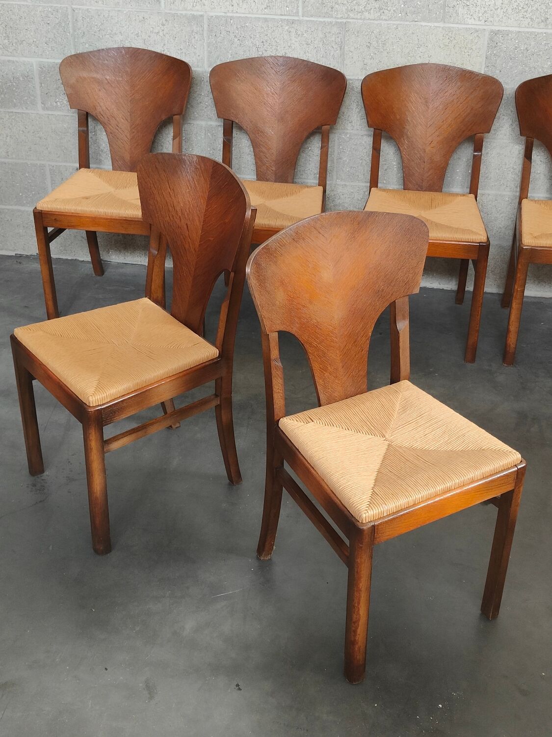 Suite of 6 Art Deco solid oak chairs