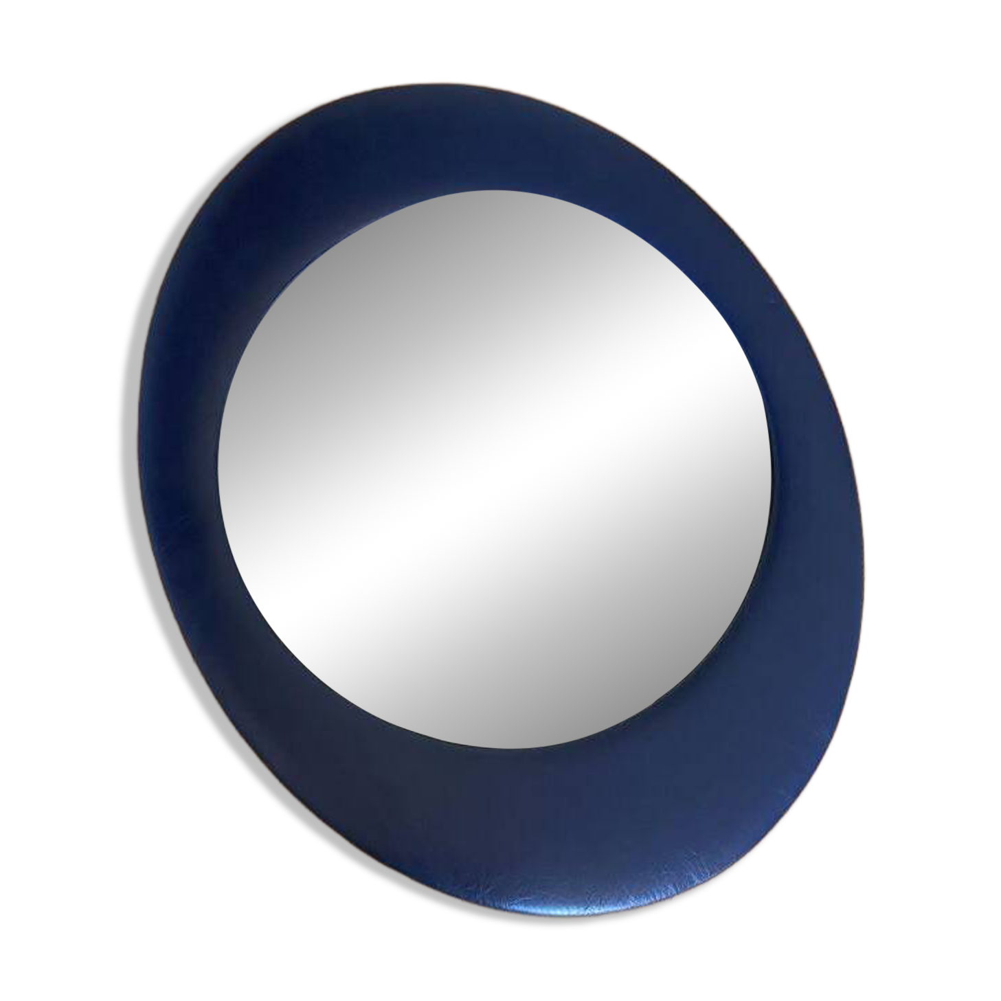 Oval wall mirror 1970s blue faux leather