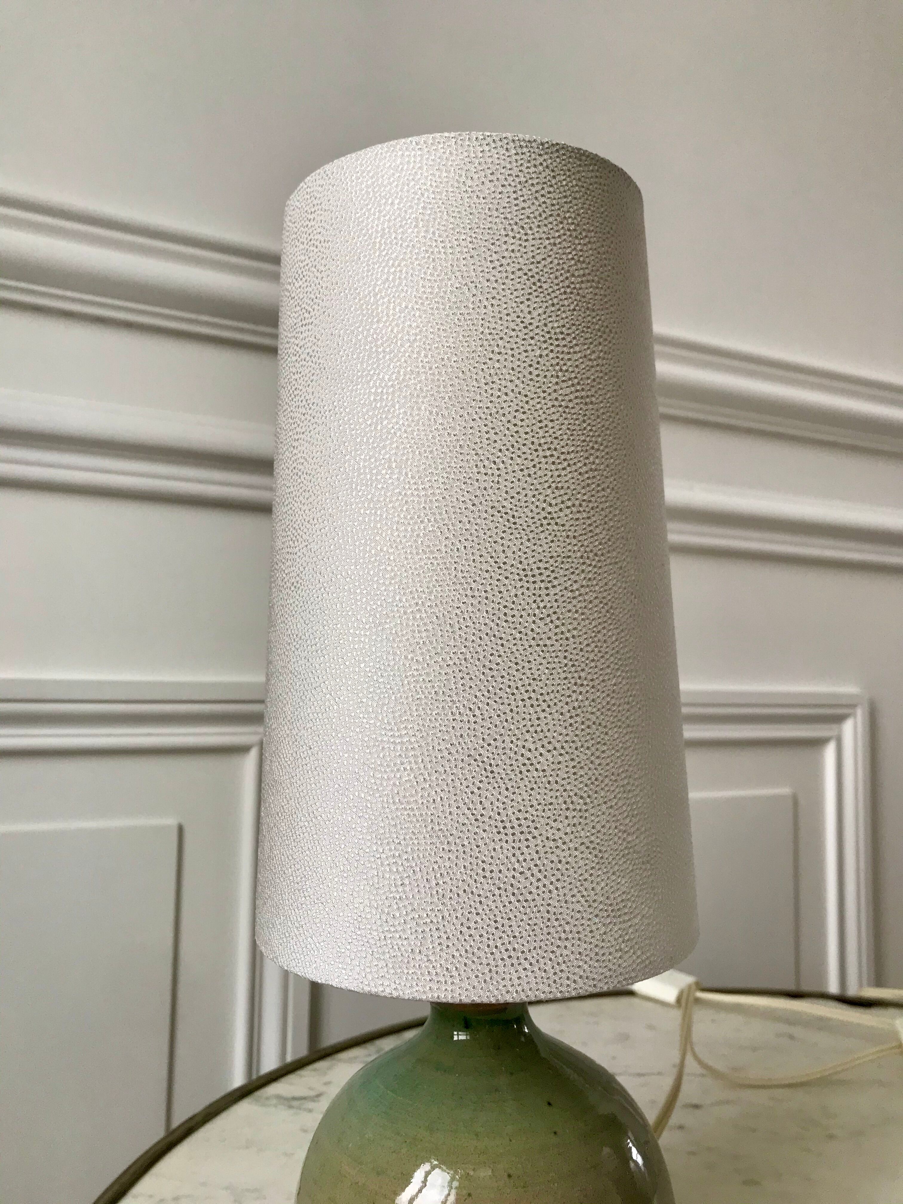 Signed stoneware lamp with cylindrical shade 60s-70s