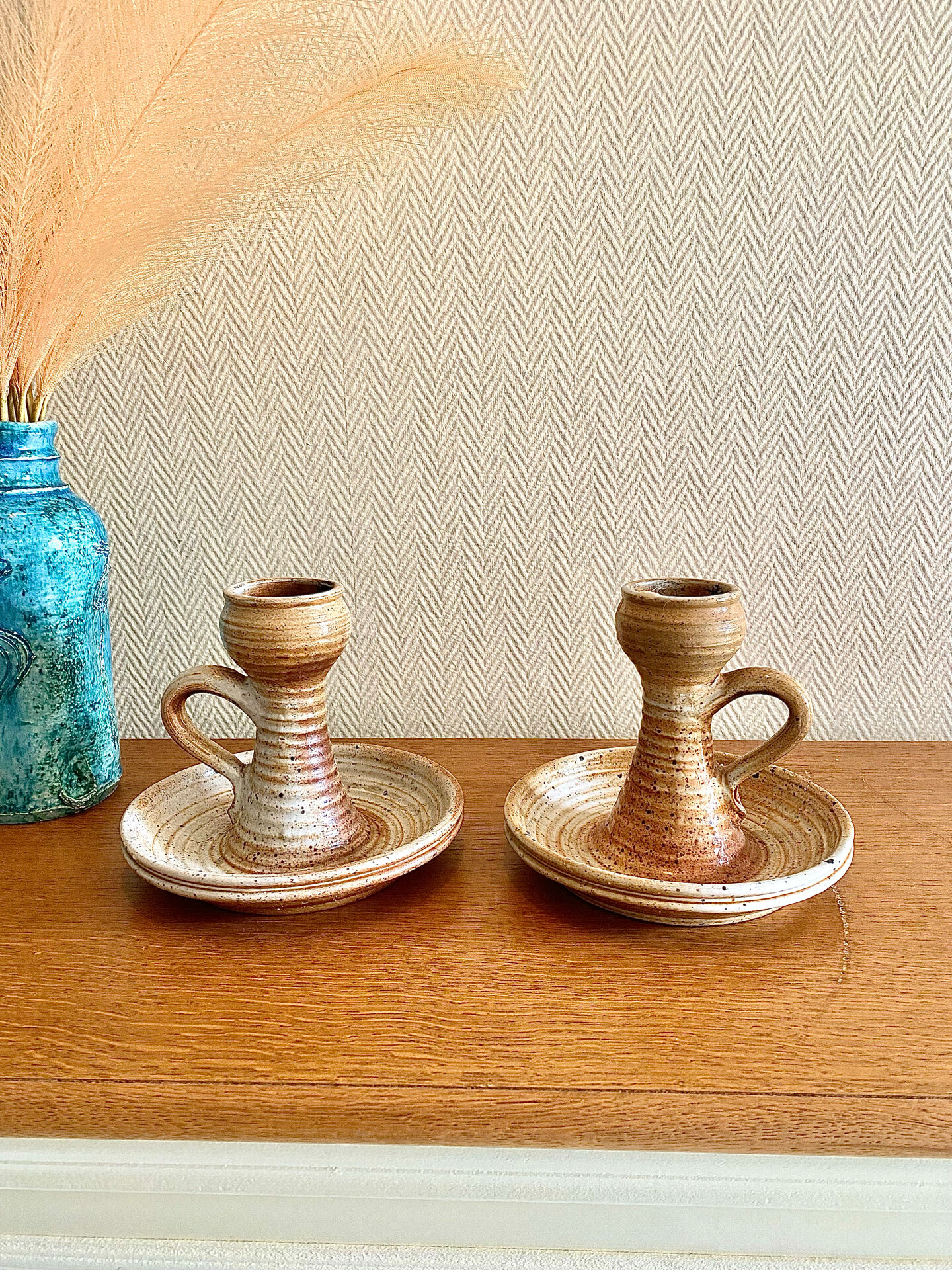 Pair of stoneware candlesticks from the marsh.