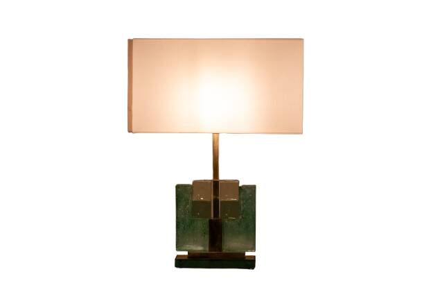 Paire de lampes en verre de Murano, irisé vert. 20e-21e siècle.