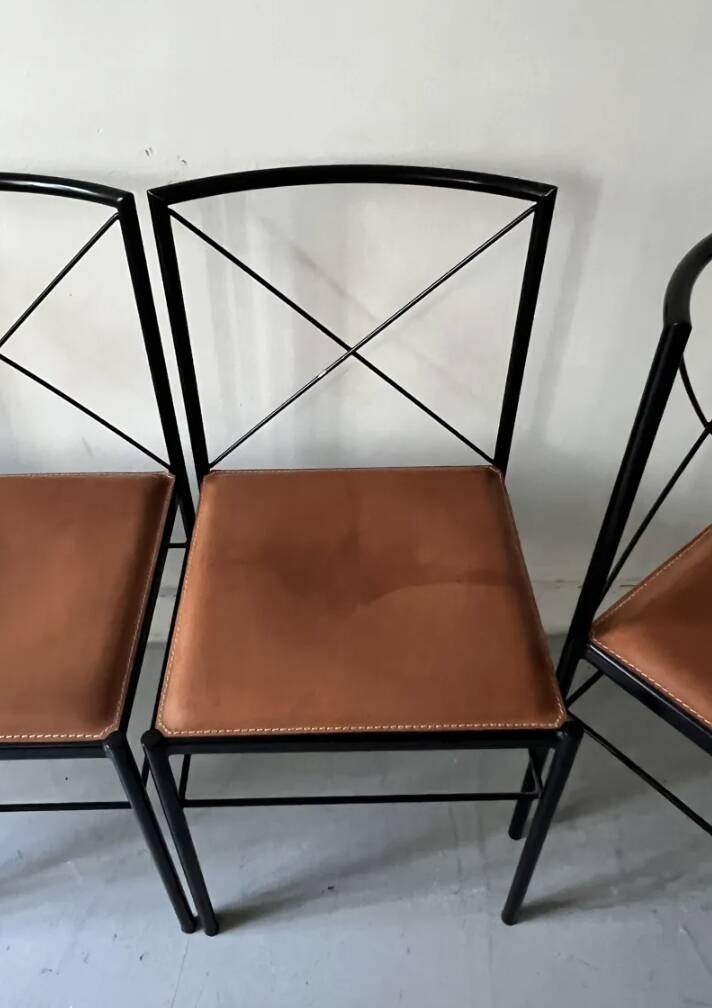Set of 2 Italian chairs in black metal/cognac leather Arrben, Italy 1970.