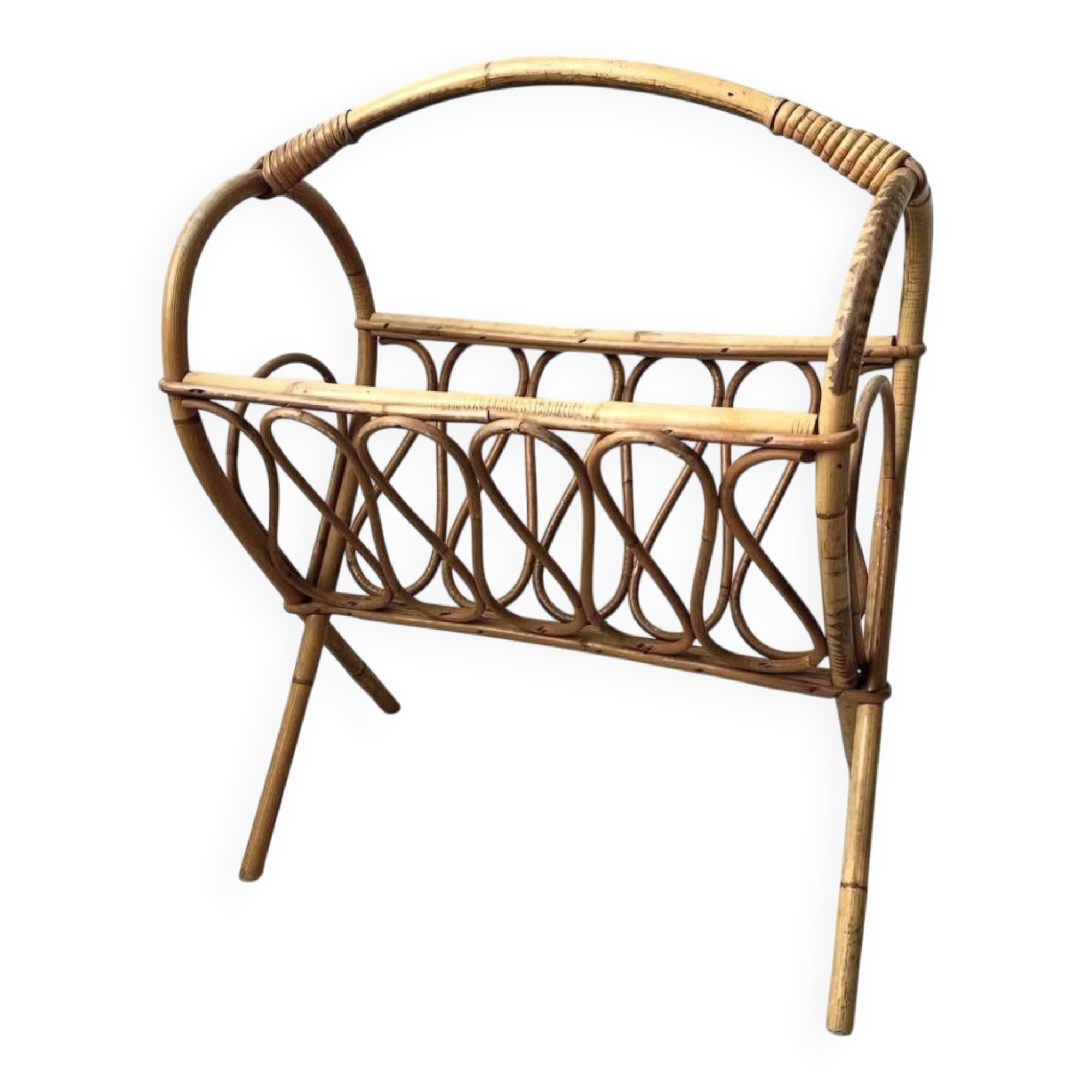 Vintage rattan magazine rack