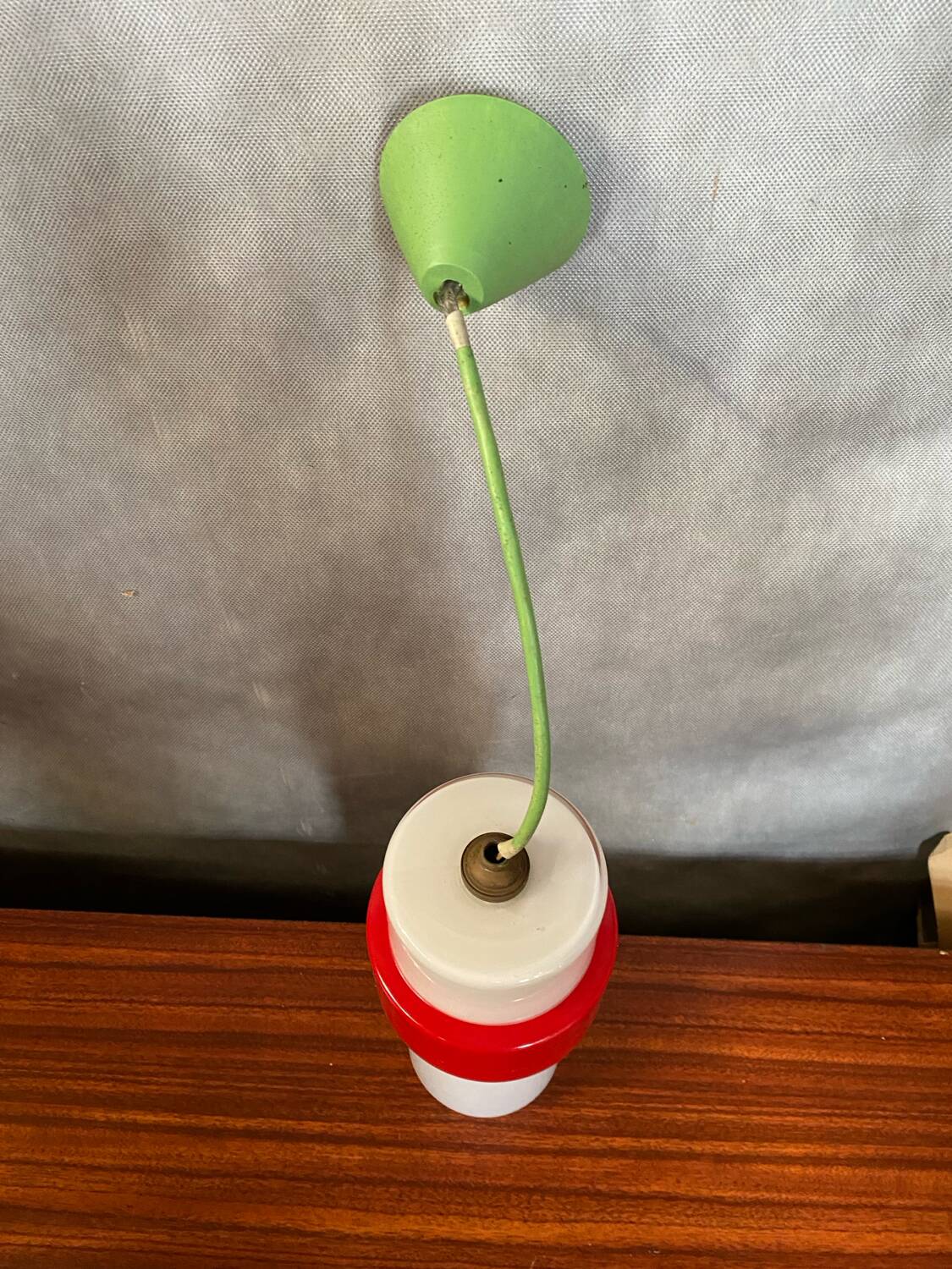 Old Opaline Pendant Light White & Red 70s Vintage