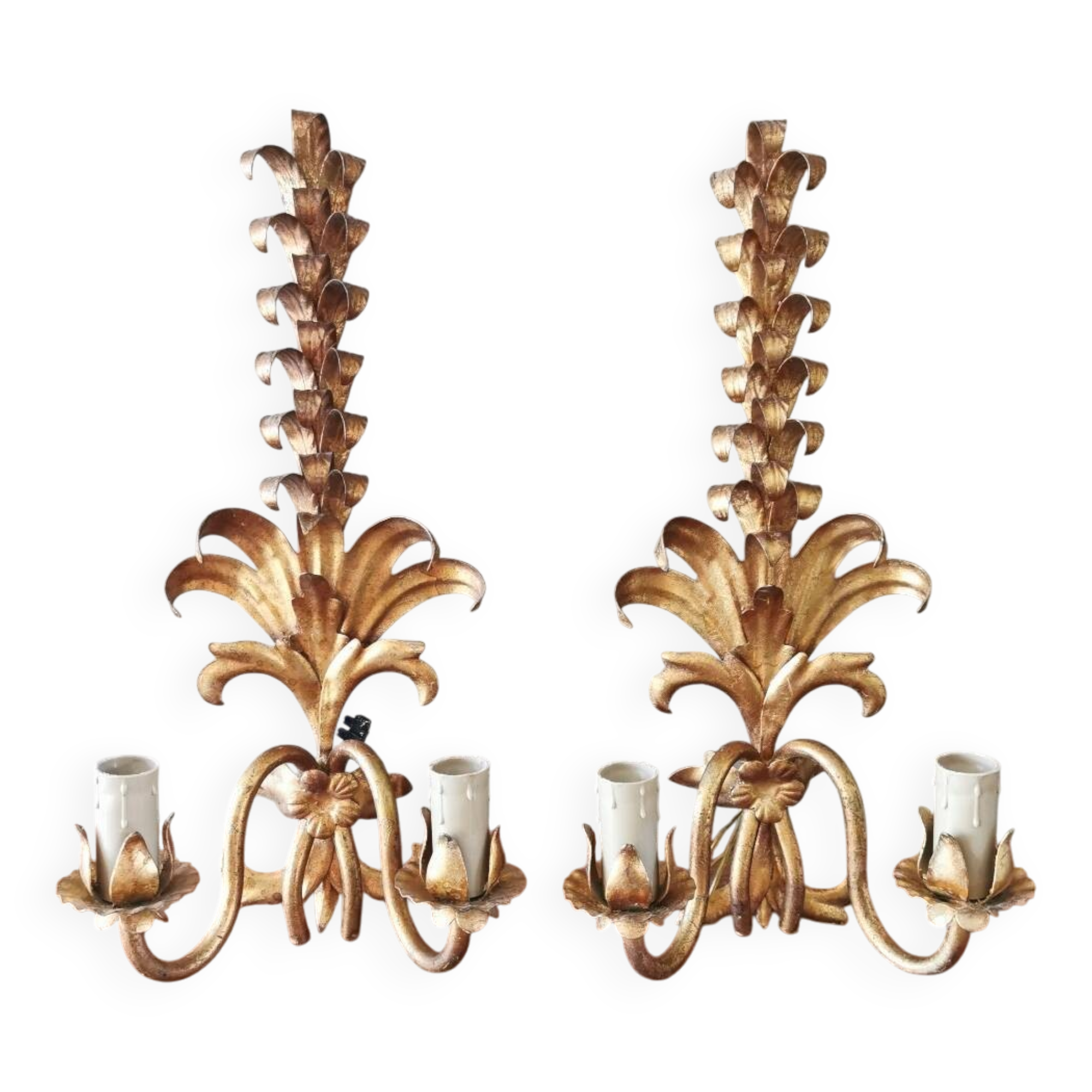 Pair of vintage 70s wall lights in gold metal