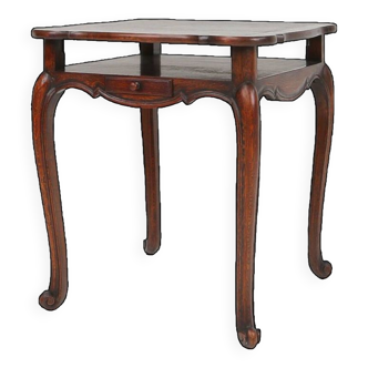 Élégante table à cartes française antique en bois avec 2 tiroirs, ca. 1900