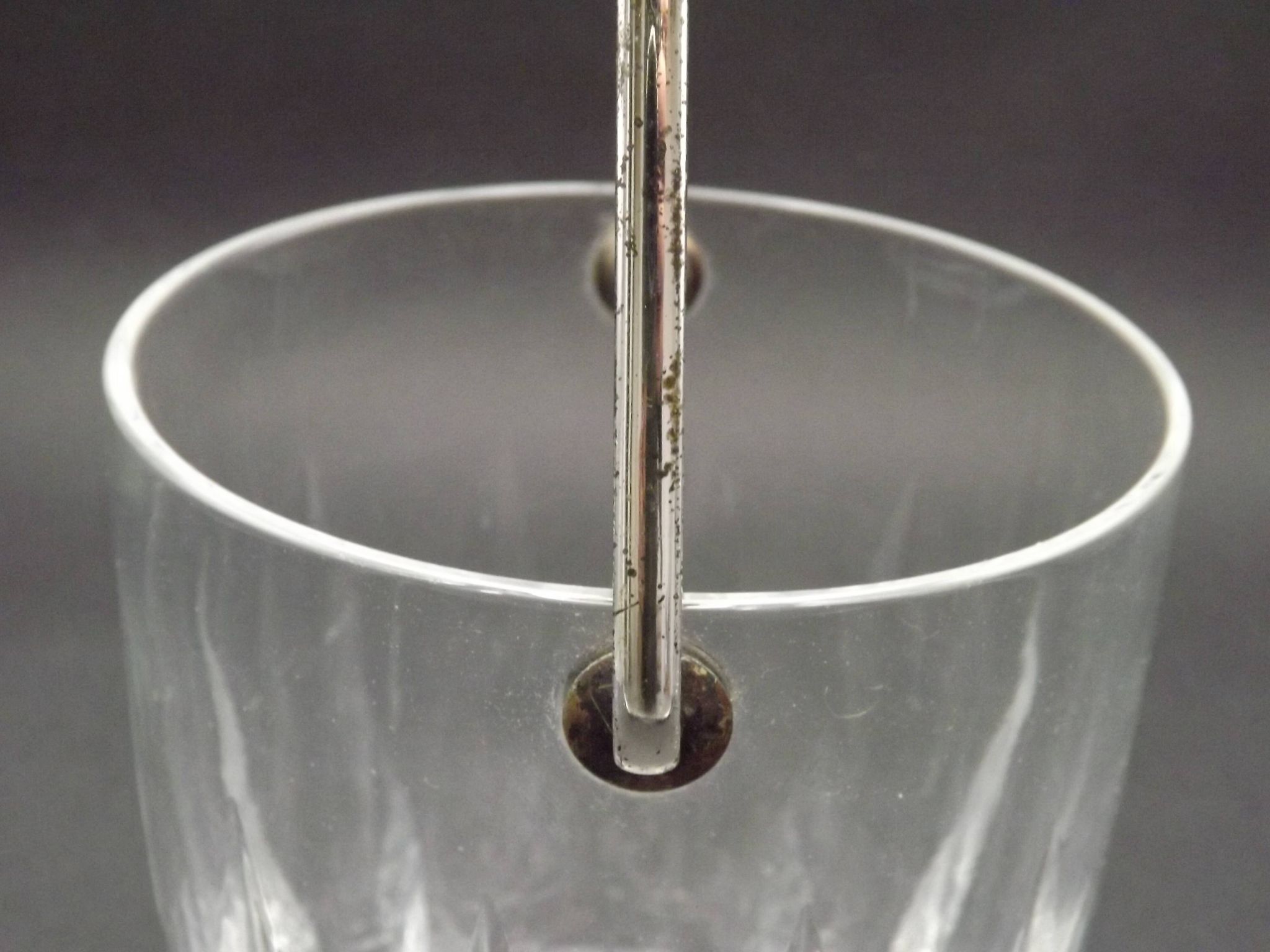 Vintage French heavy cut glass ice bucket with silver metal carry handle 4504.