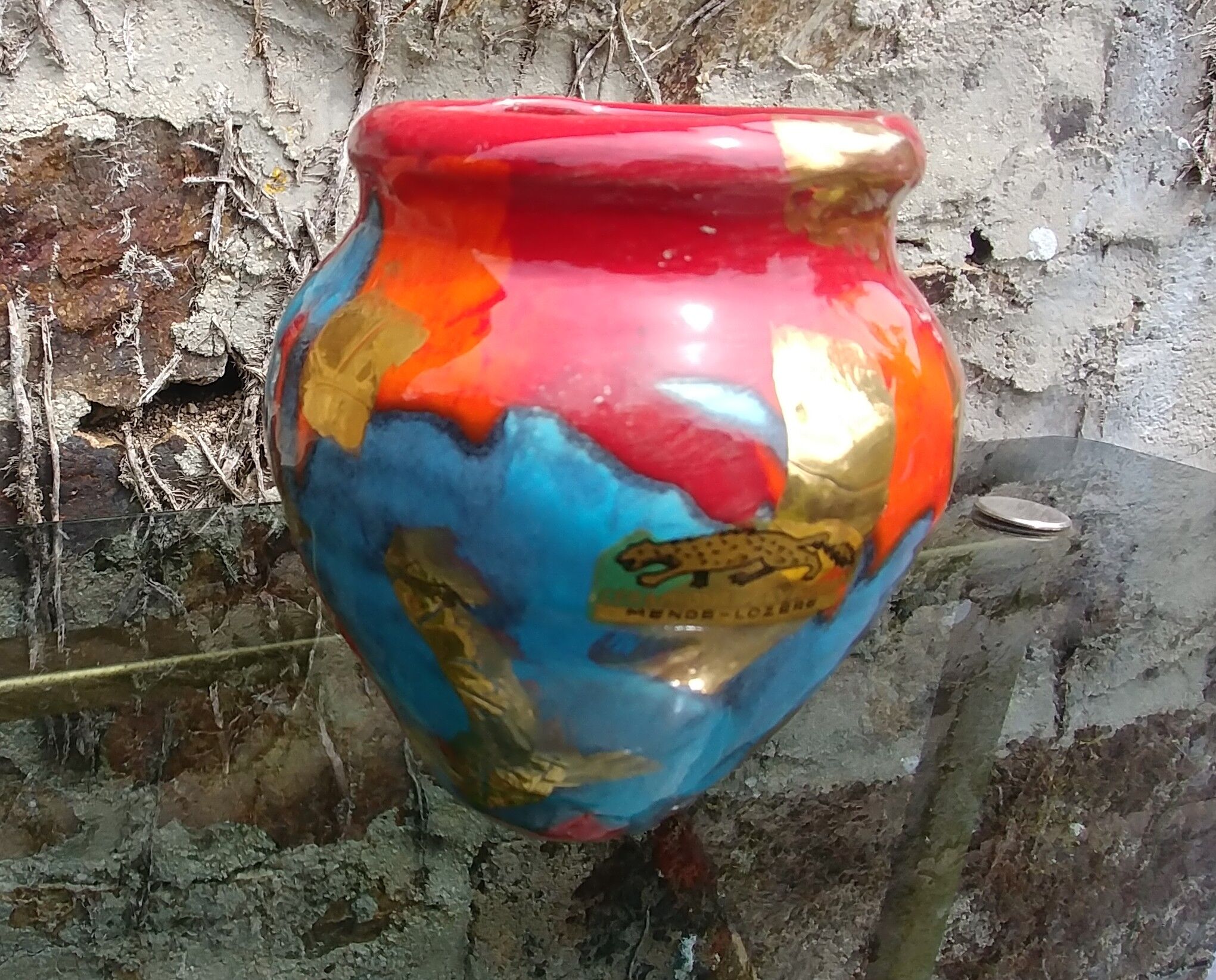 Glazed ceramic vase vintage 60s ceramics of gévaudan