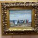 Oil on panel beach scene 19th century - F. Hubert, Boudin style