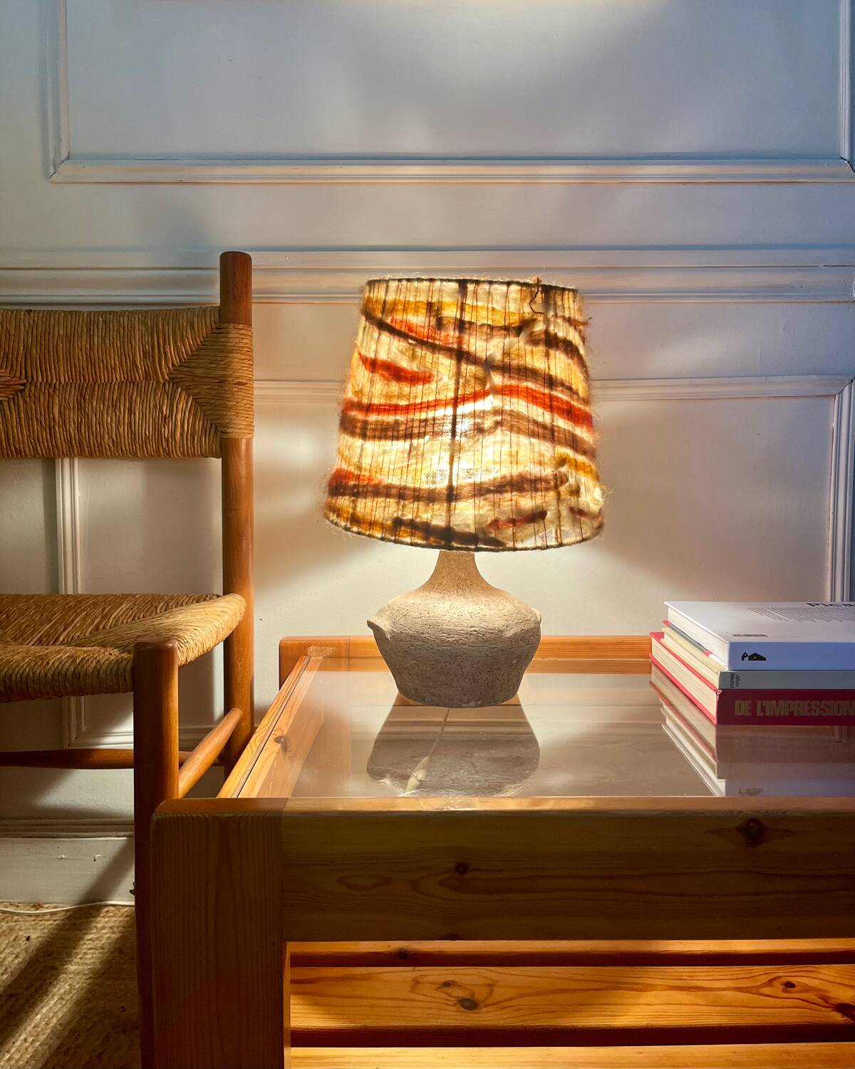 Vintage pine and glass coffee table