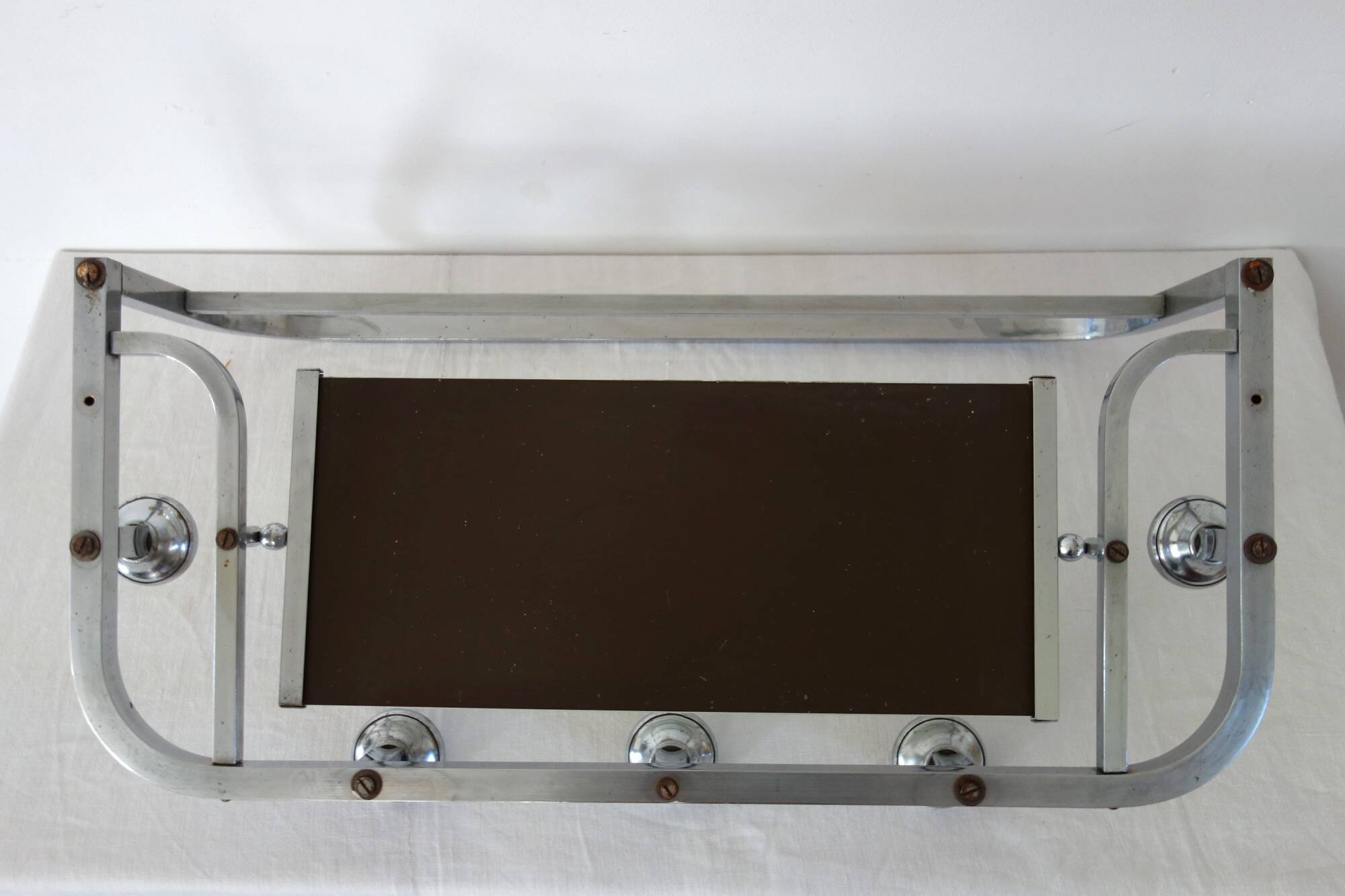 Chrome metal wall coat rack 1930s France