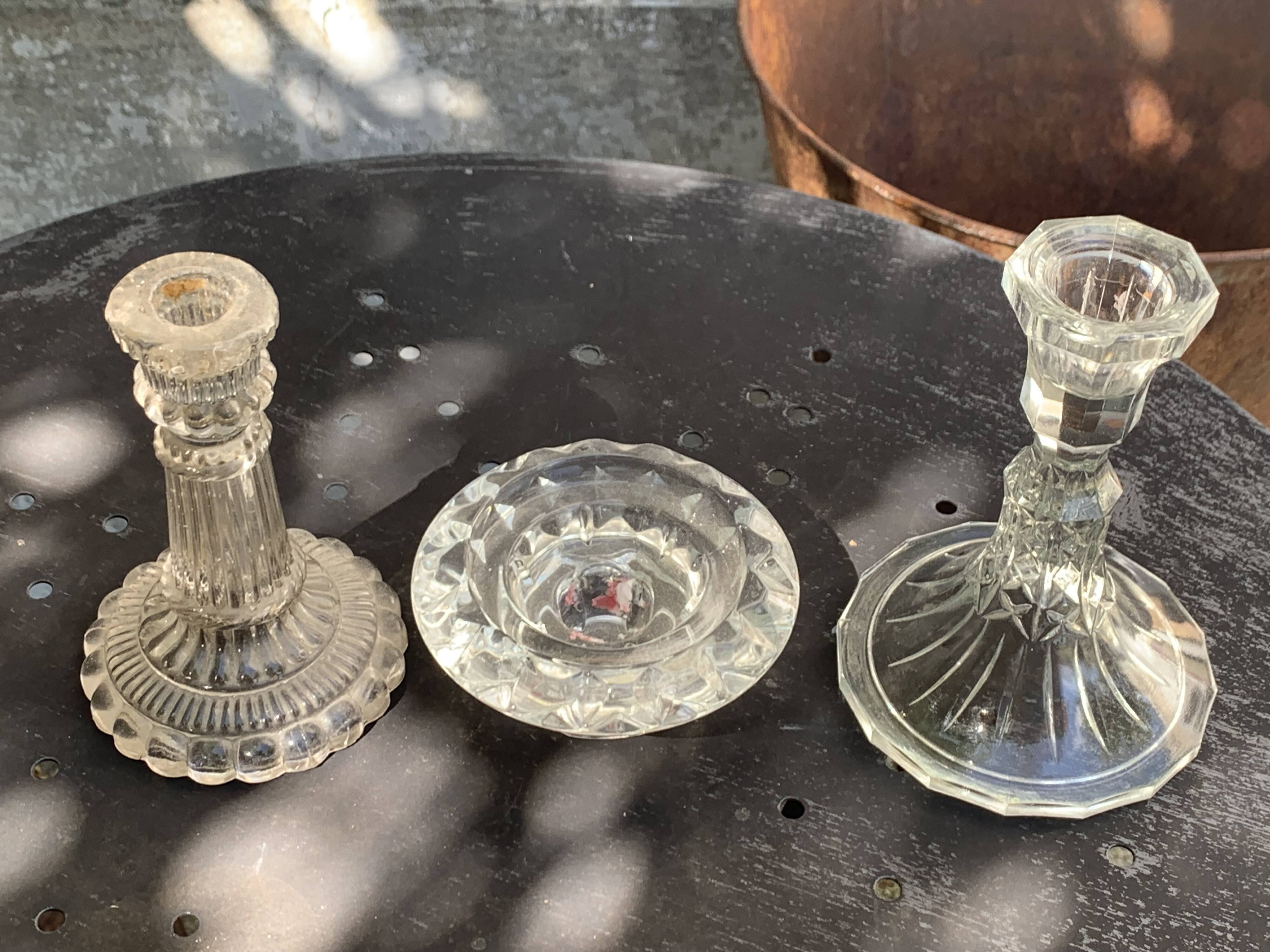 Set of 3 glass and crystal candle holders, Arques crystal, vintage