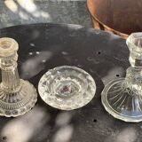 Set of 3 glass and crystal candle holders, Arques crystal, vintage