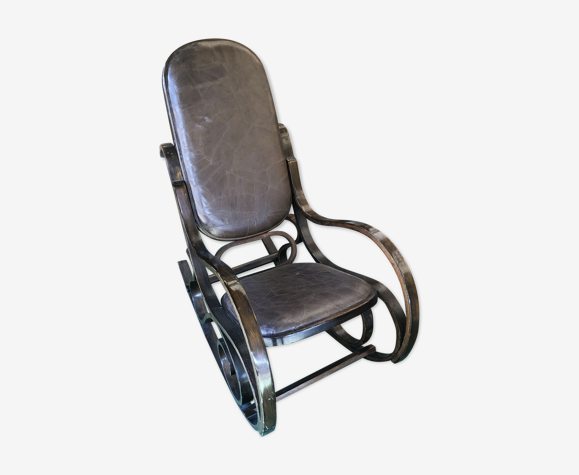 Rocking Chair in wood and leather, twentieth century