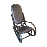 Rocking Chair in wood and leather, twentieth century