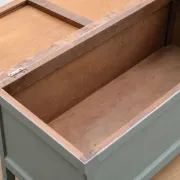 Renovated antique chest in grey-green – natural wood lid – vintage storage 90 cm