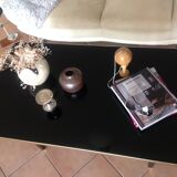 Table basse avec plateau en verre noir relevable et rallonges années 40-50
