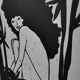 Woodcut engraving original print stamped numbered woman in the jungle motif
