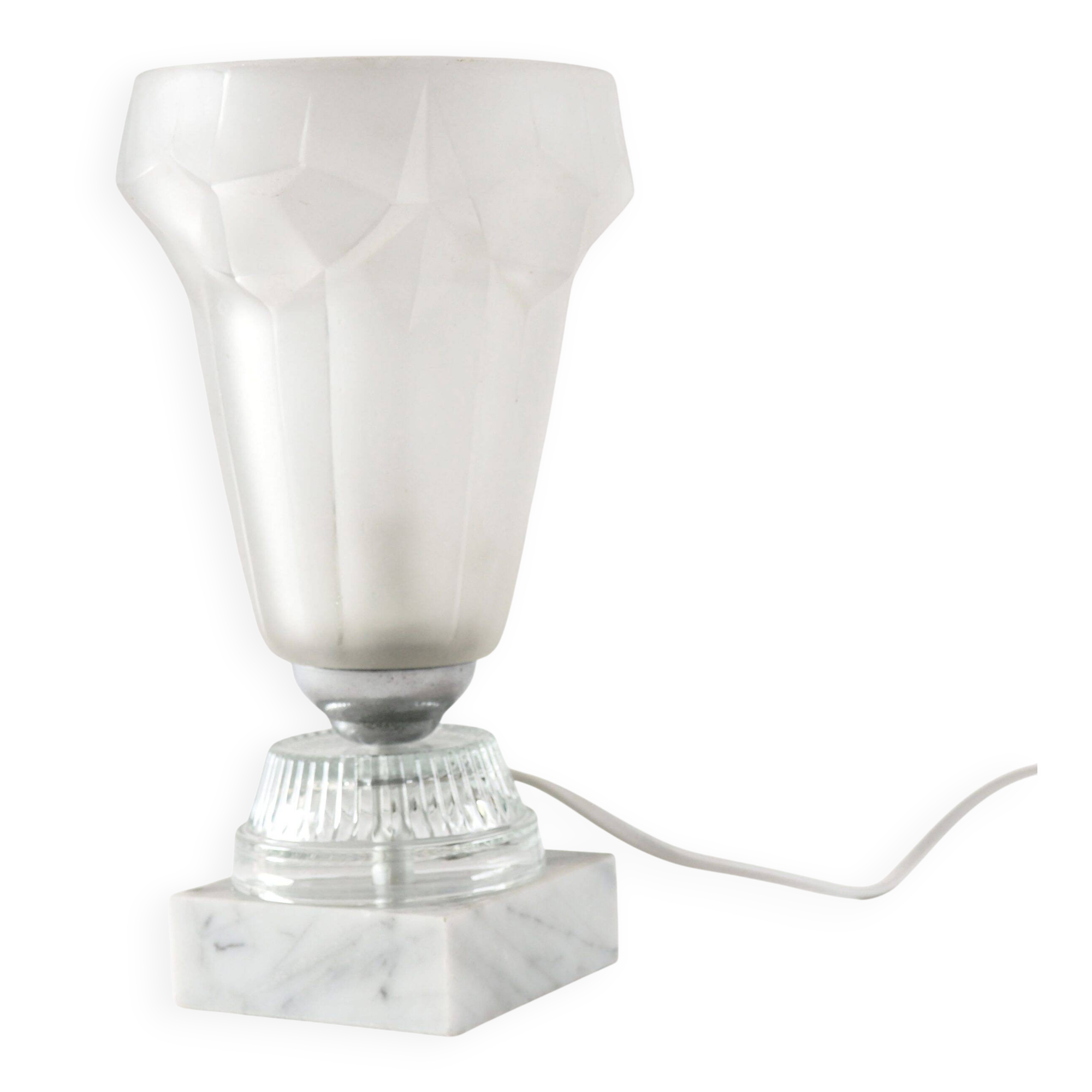 Art Deco glass lamp with white marble base