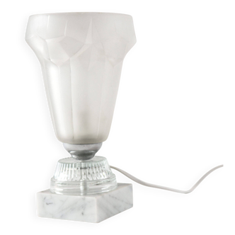 Art Deco glass lamp with white marble base