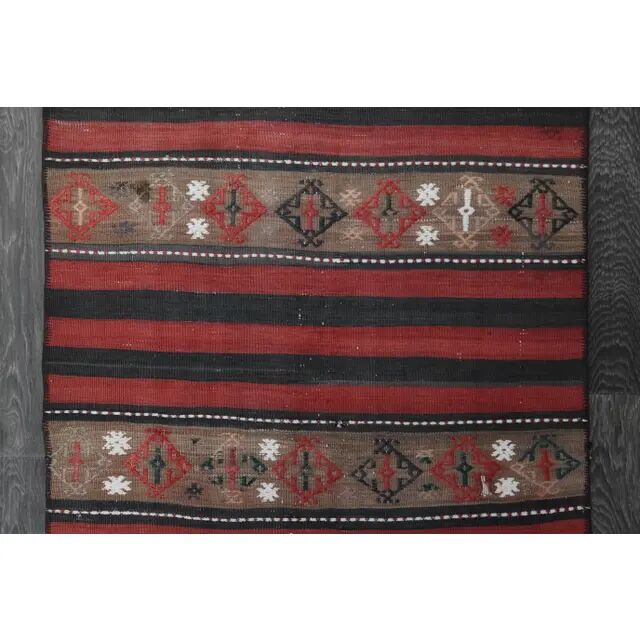 1970s Turkish Oushak handmade wool cotton red kilim runner 71x202