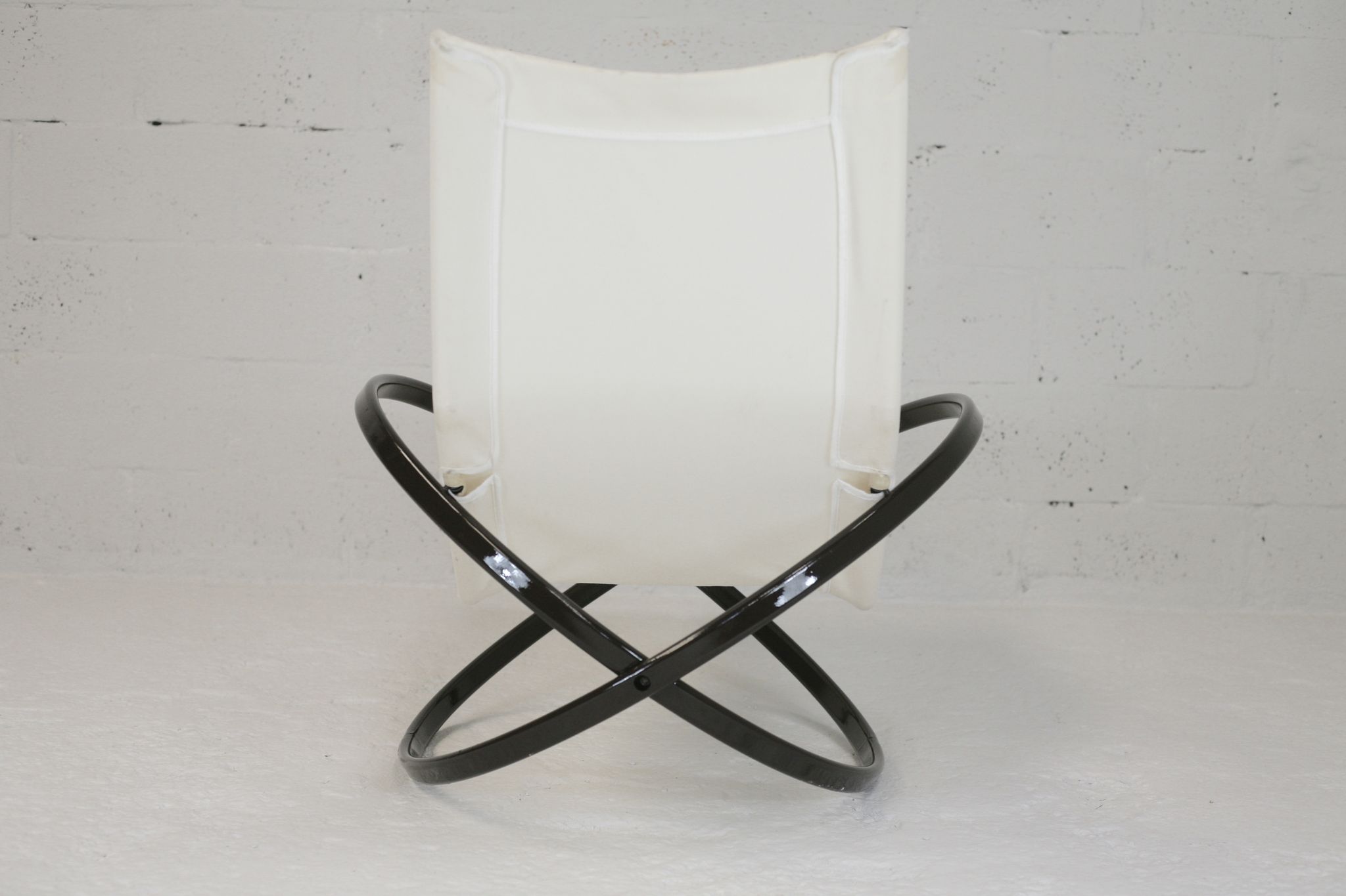 Roger Lecal rocking long chair, Jetstar model, brown lask and canvas, France, 1975