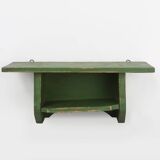 Petite unité murale rustique en bois vert avec 2 étagères, France vers 1880