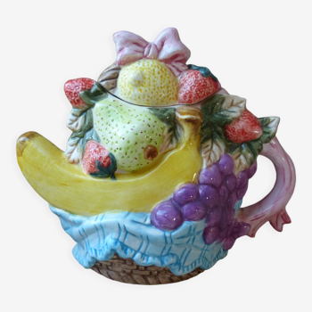 Vintage ceramic fruit basket shaped teapot