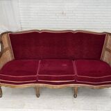 1950s, Danish 3-seater sofa, furniture velour, ash wood, mesh.