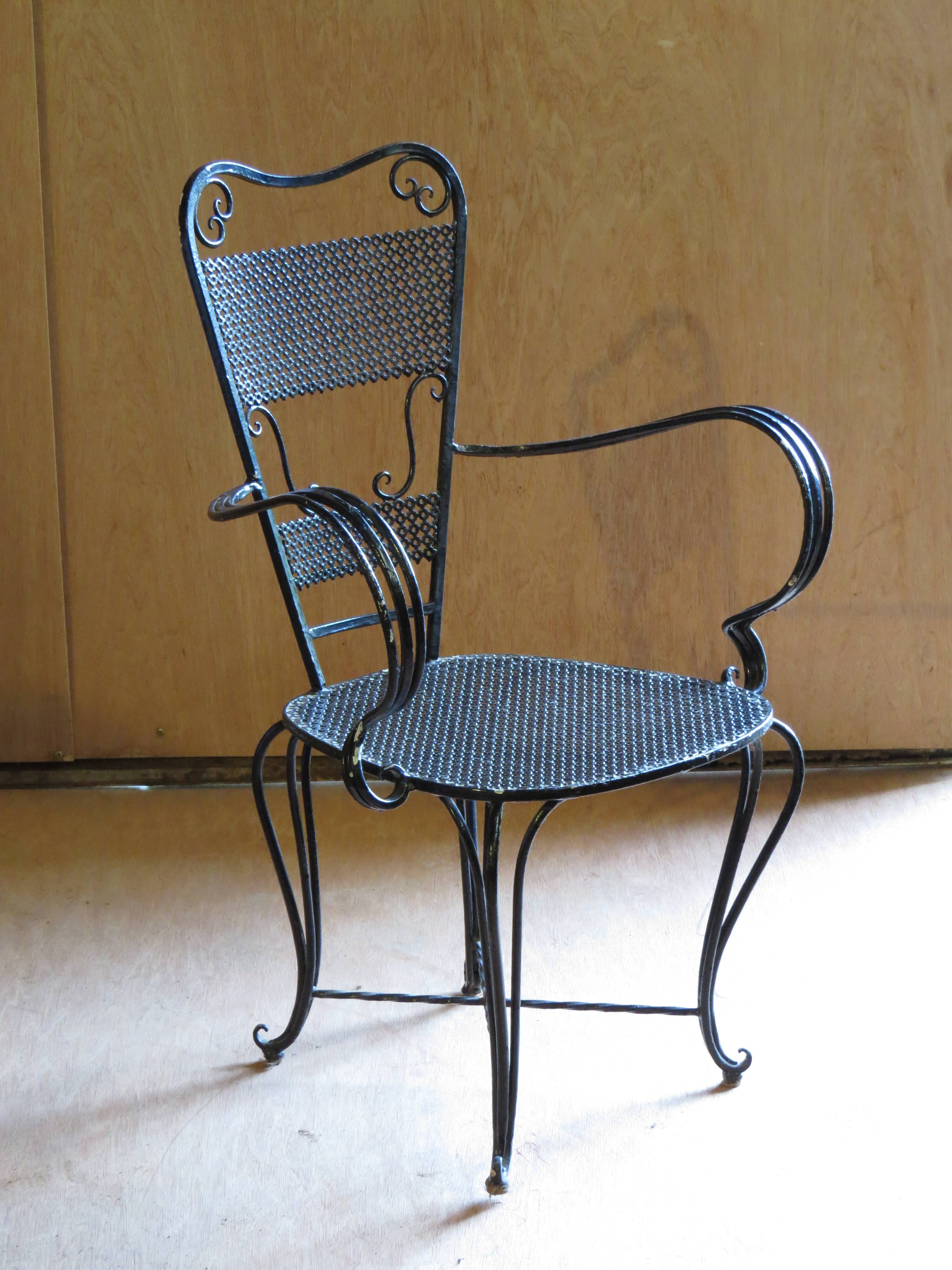 Black lacquered 1900 style wrought iron armchair