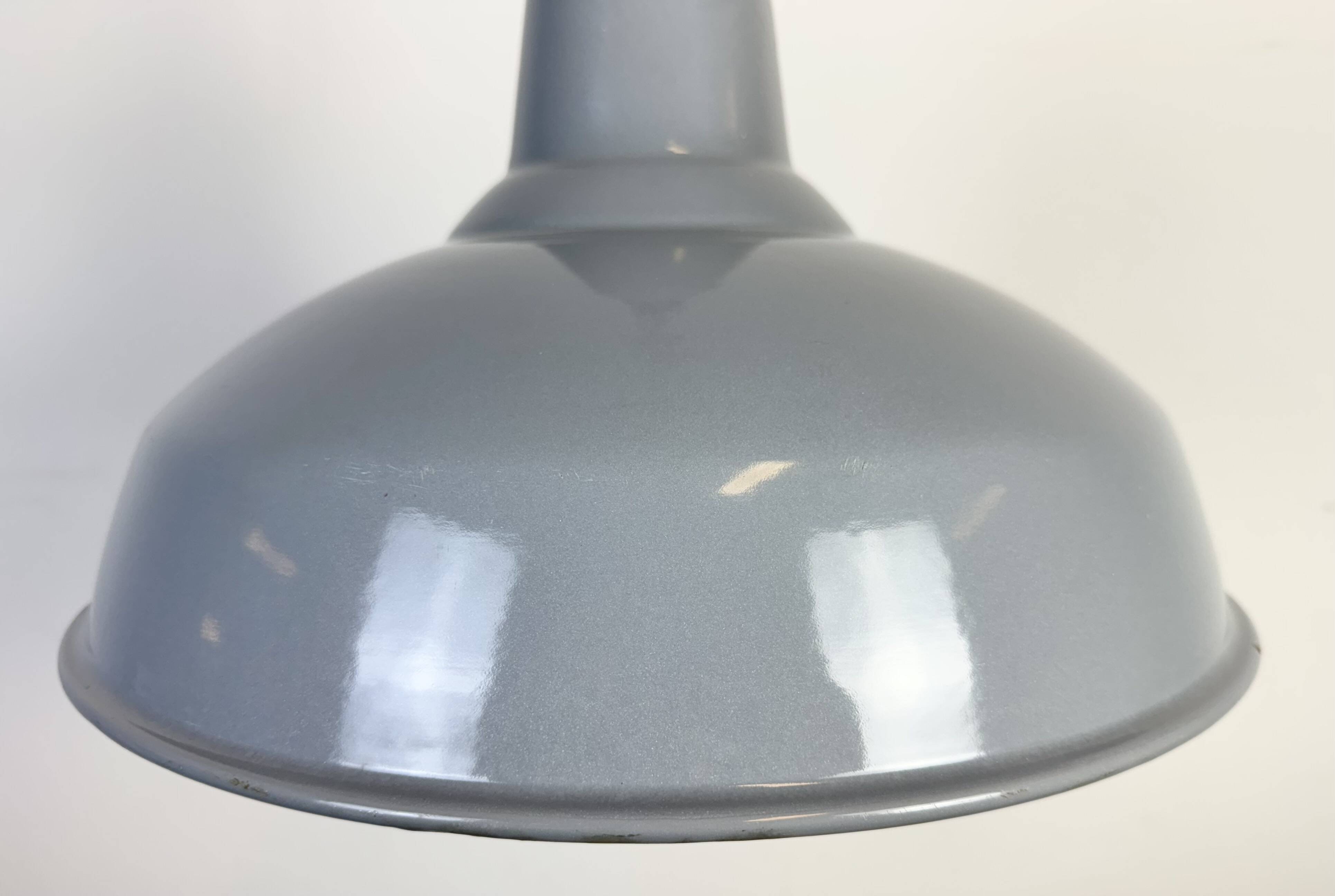 Industrial British Grey Enamel Factory Pendant Lamp, 1960s