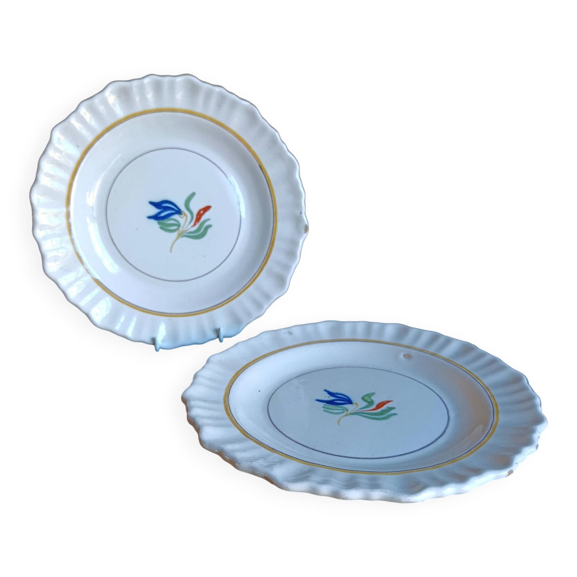Pair of antique French faience plates, possibly Nevers, 19th century, hand-