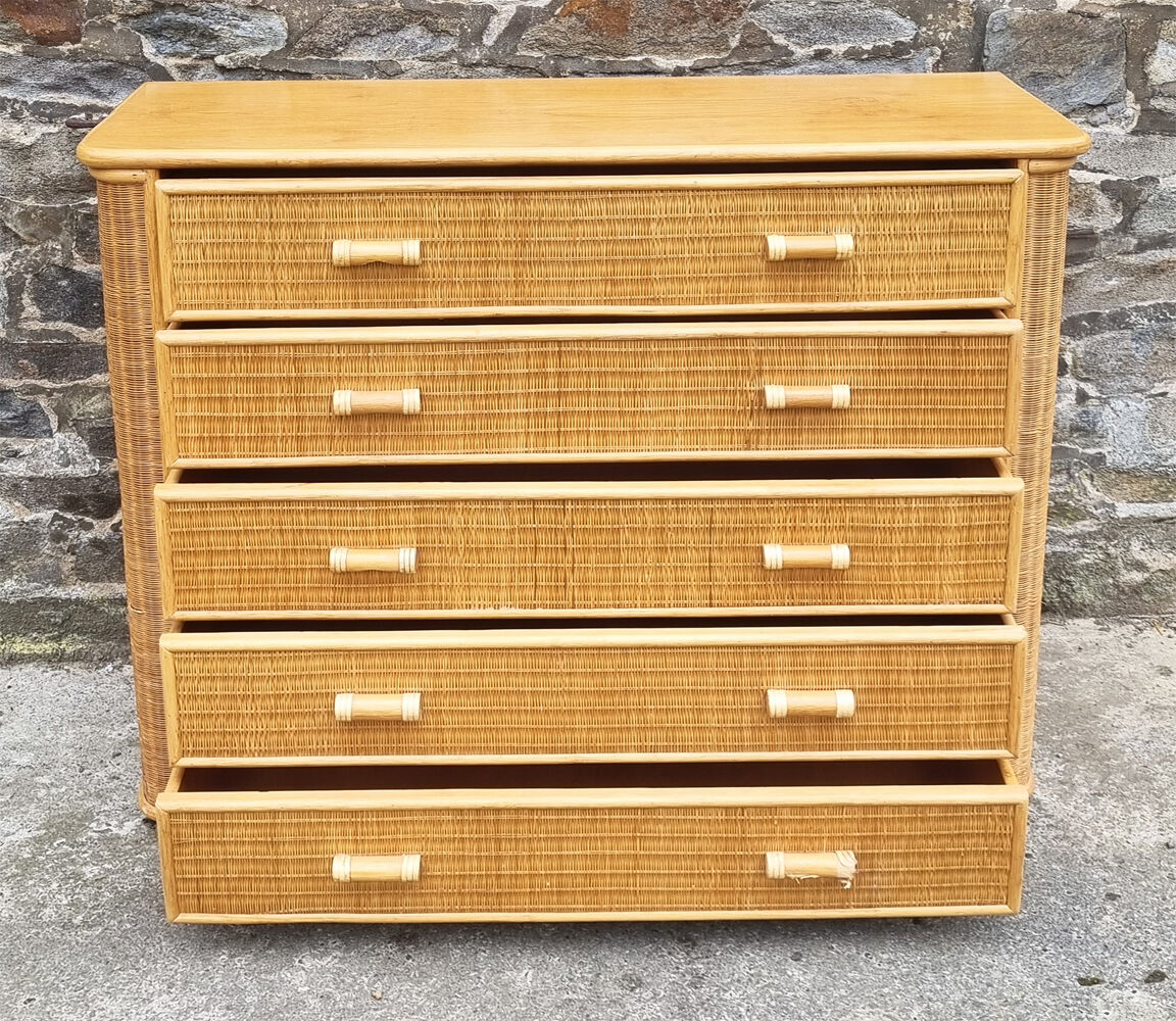 Commode bambou rotin, vintage, années 60