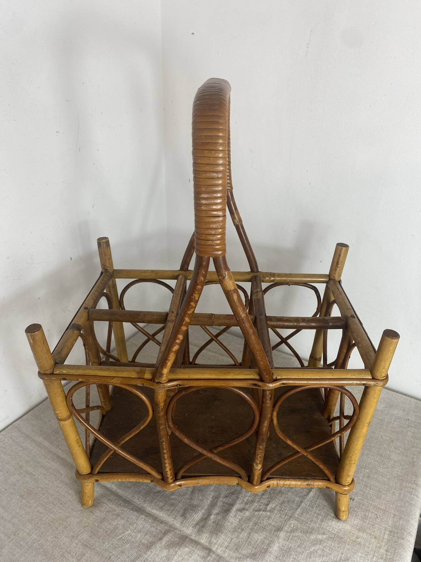 Basket, bottle holder, bamboo and rattan, 1970s