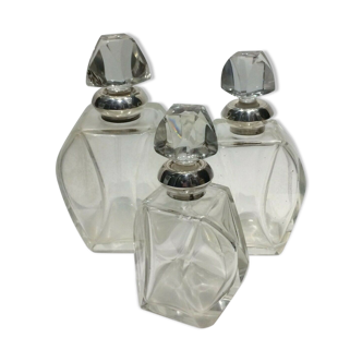 Lot of 3 silver-mounted crystal bottles
