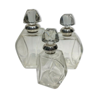 Lot de 3 flacons en cristal montés d'argent