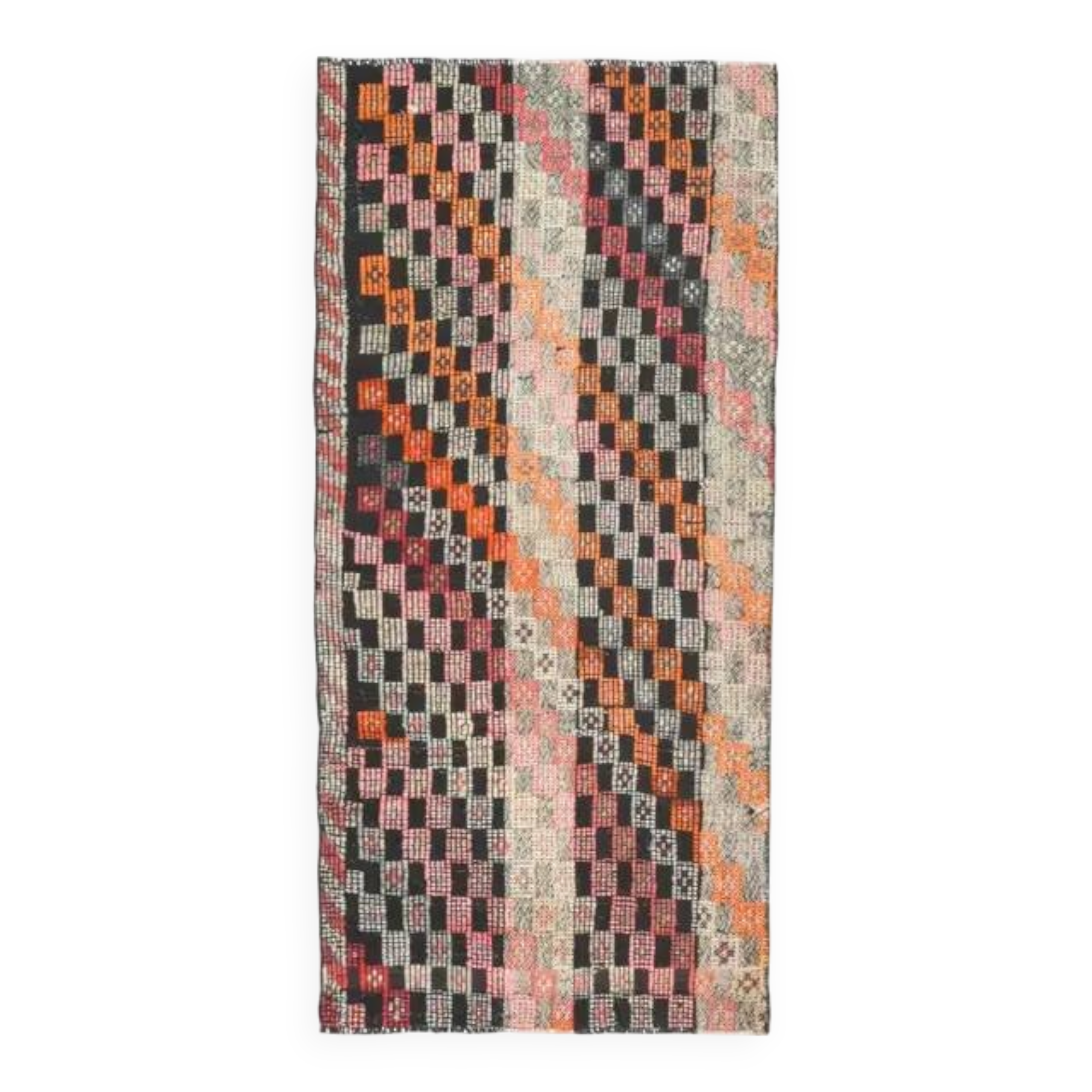 1970s Turkish Oushak Handmade Wool Cotton Brown Kilim Runner 81x172