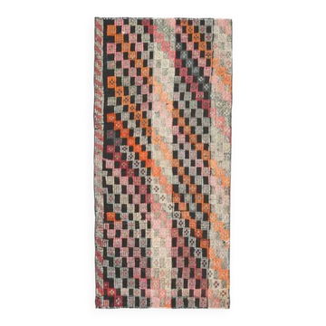 Tapis Kilim fait main en laine et coton Oushak turc des années 1970, 81x172.