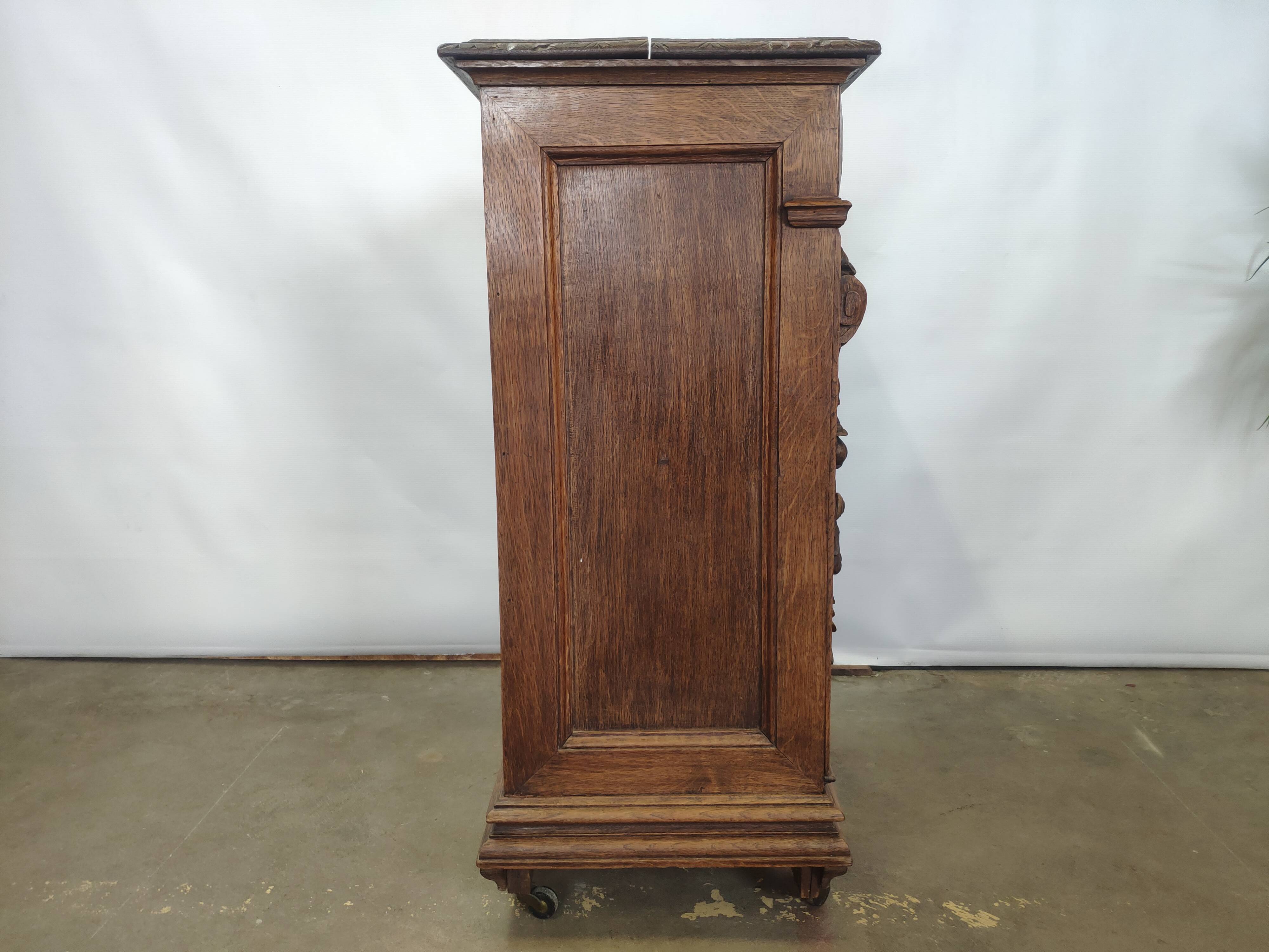 Bedside table carved in oak