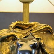 Pair of carved ceramic by Georges Deliège Belgique desk lamps