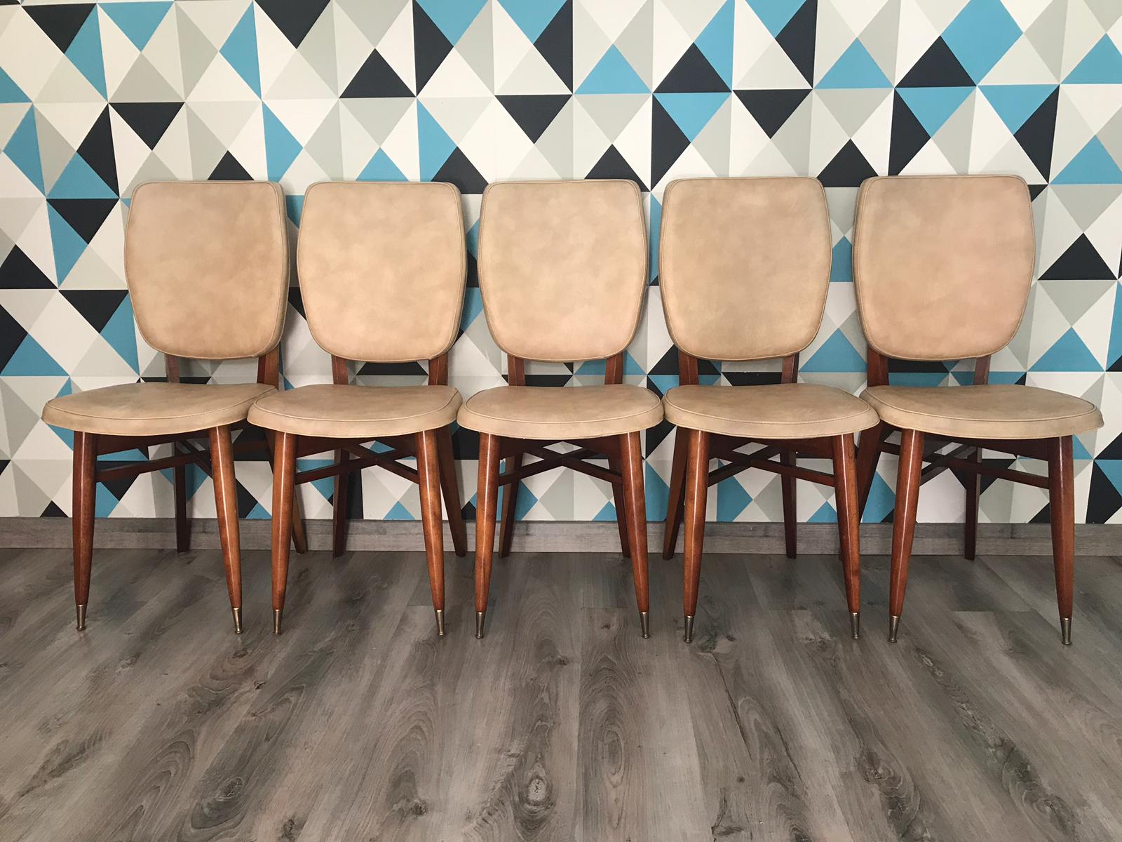 Set de 5 chaises aux pieds compas scandinave vintage 1960
