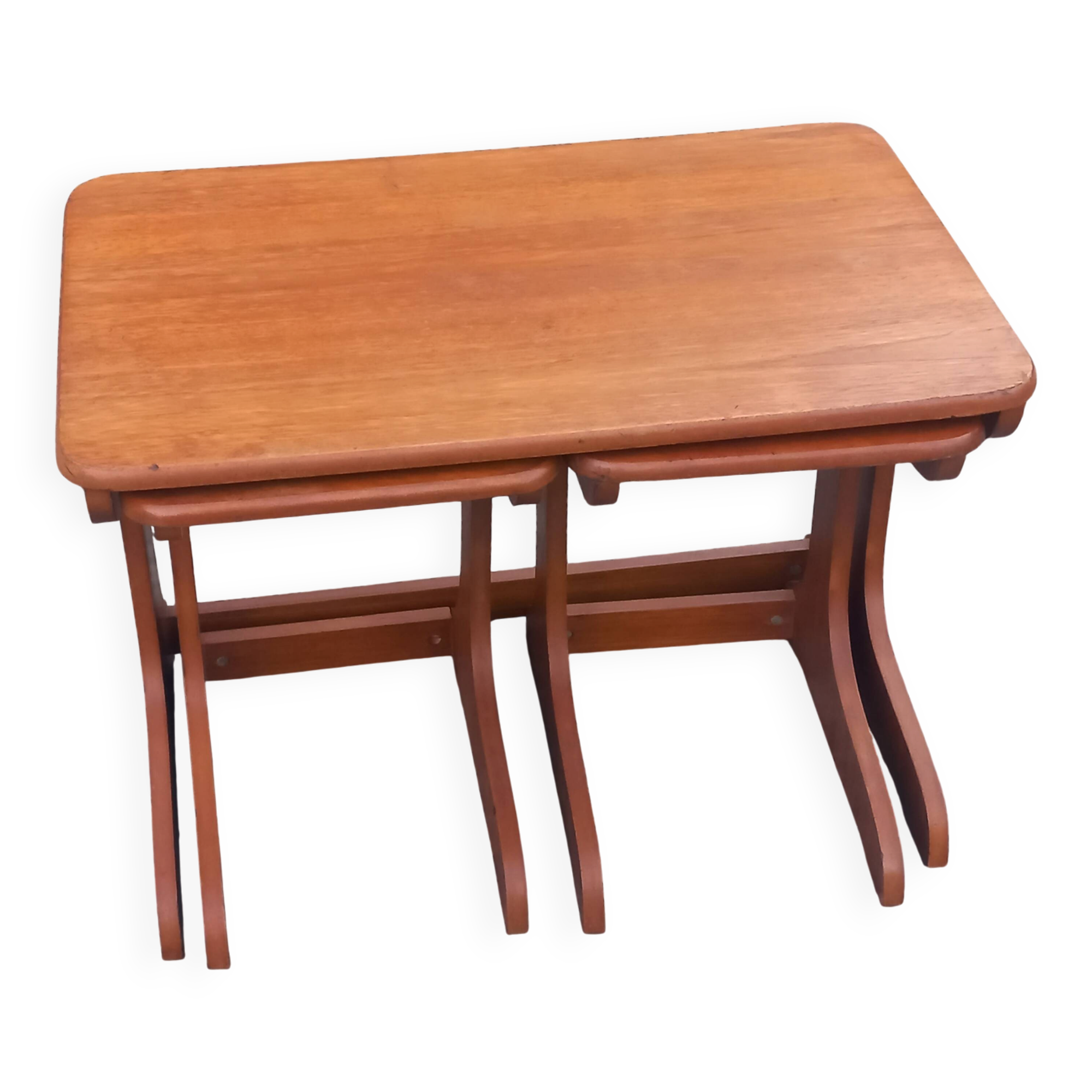 Set of 3 nesting tables in Scandinavian style made of teak from the 1970s.